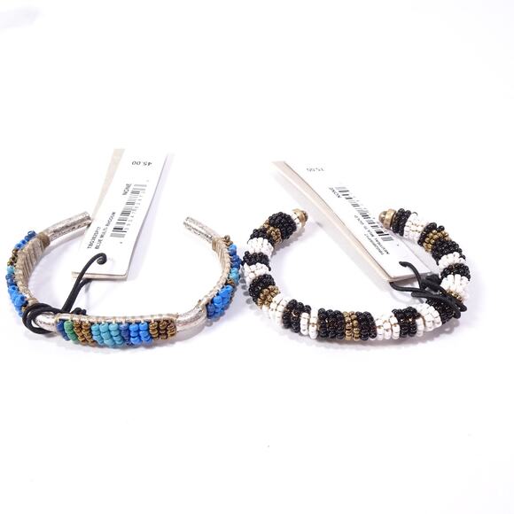 Nordstrom Treasure & Bond Massai Bead Turq Gold Cuff  Bracelet Set 2 NWT 75 45 - Picture 4 of 6